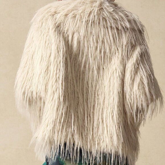 Biege Women's Boho Faux Fur Long Sleeve Jacket - Picture 9 of 10